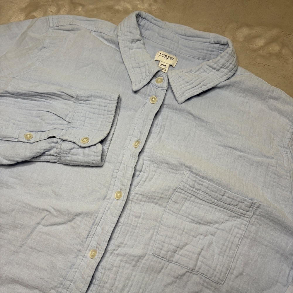 J Crew Cotton Gauze Button Down Shirt Womens XXL Blue‎ Preppy Coastal Minimalist - Picture 3 of 7